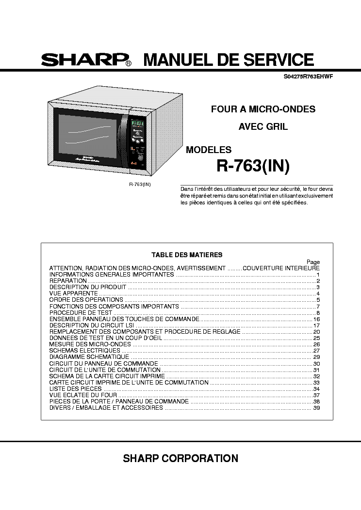 SHARP R763 service manual (1st page)