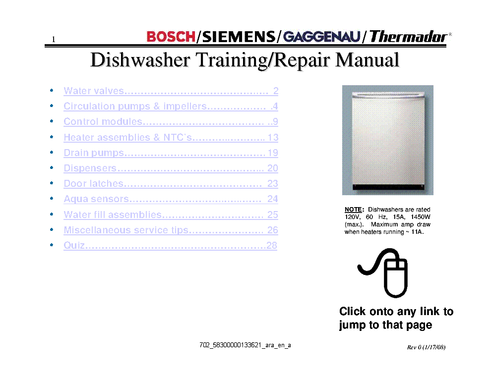 BOSCH DISHWASHER TRAINING REPAIR MANUAL Service Manual download