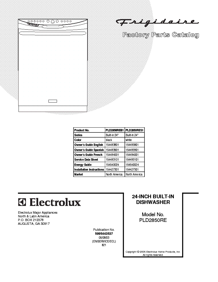 ELECTROLUX FRIGIDAIRE PLD2850RE service manual (1st page)