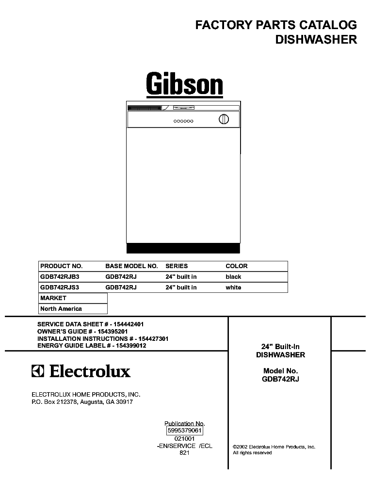 ELECTROLUX GIBSON FRIGIDARIE GDB742RJ... service manual (1st page)