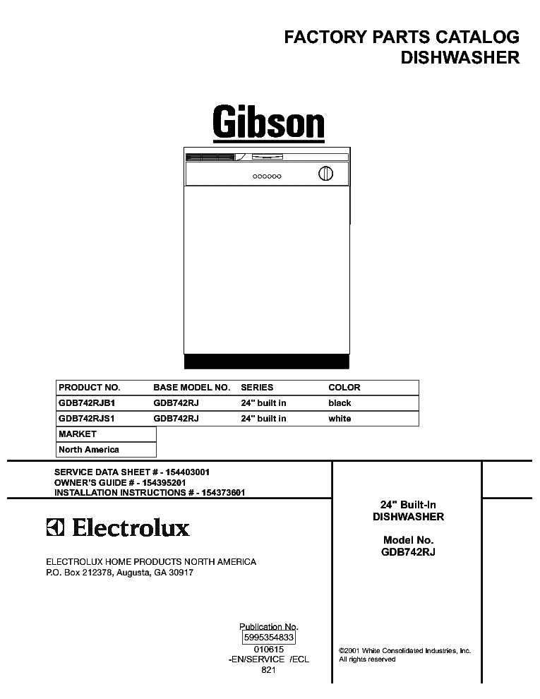 ELECTROLUX GIBSON FRIGIDARIE GDB742RJ. service manual (1st page)