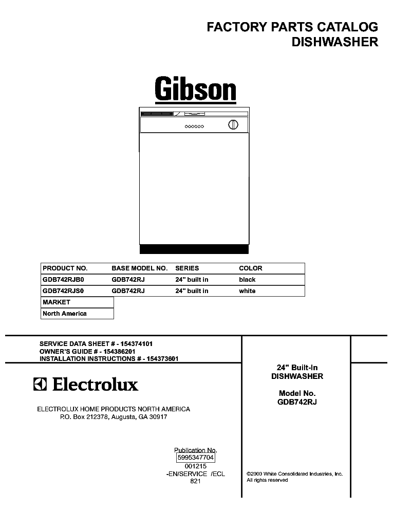 ELECTROLUX GIBSON FRIGIDARIE GDB742RJ service manual (1st page)