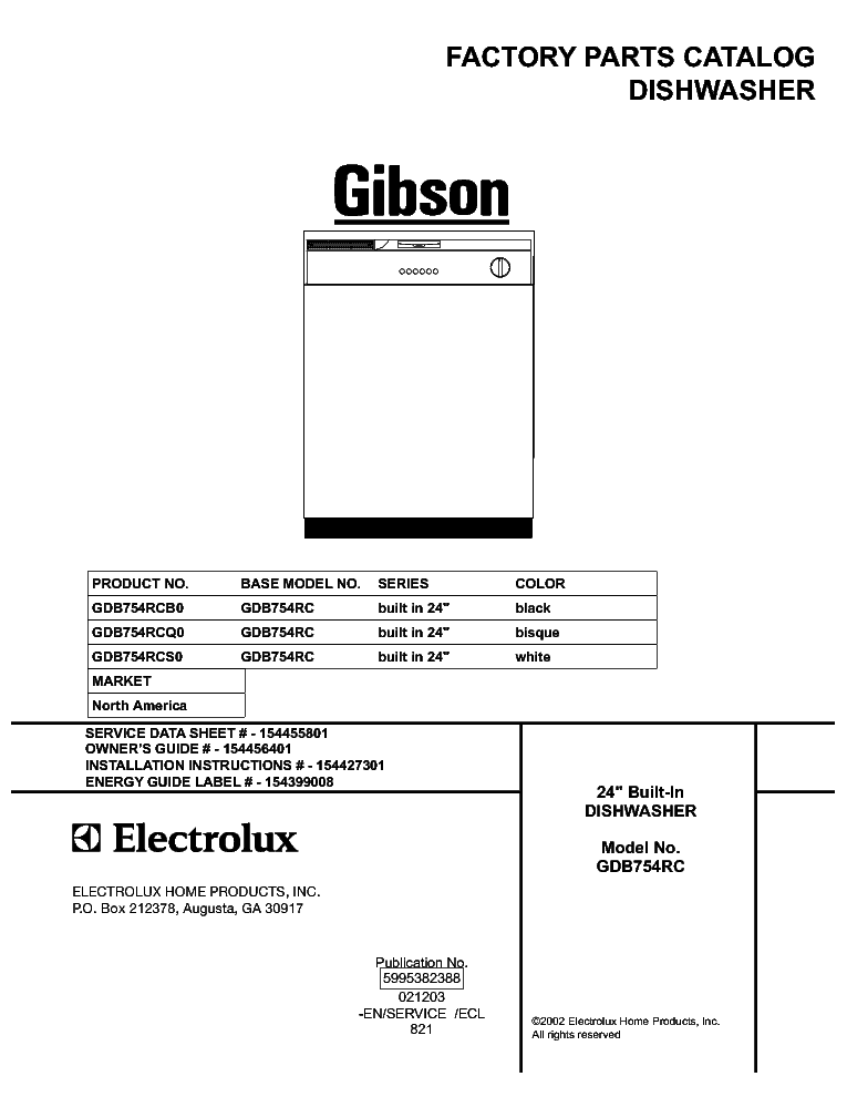 ELECTROLUX GIBSON FRIGIDARIE GDB754RC service manual (1st page)