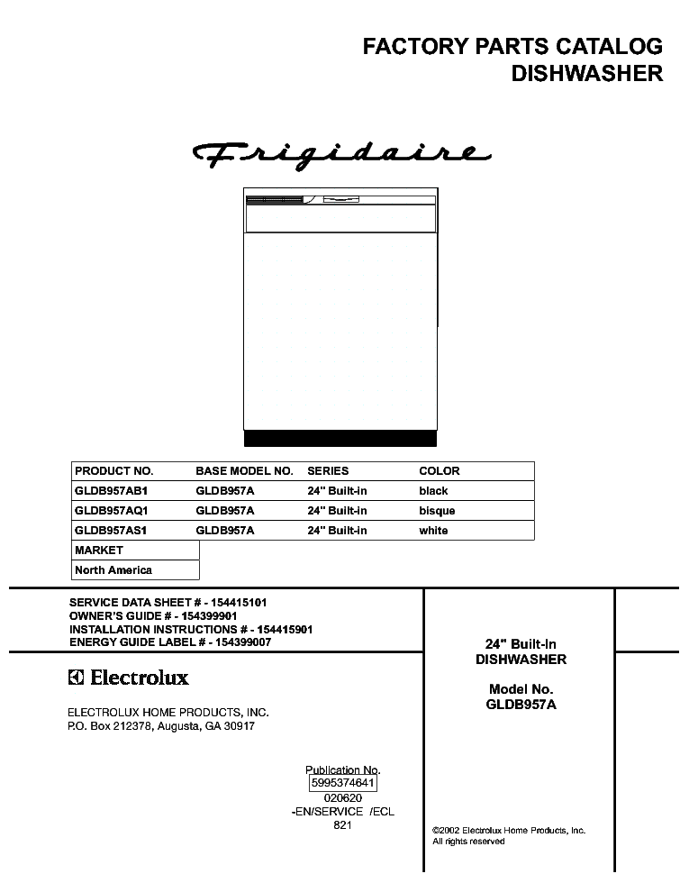 ELECTROLUX GIBSON FRIGIDARIE GLDB957A. service manual (1st page)