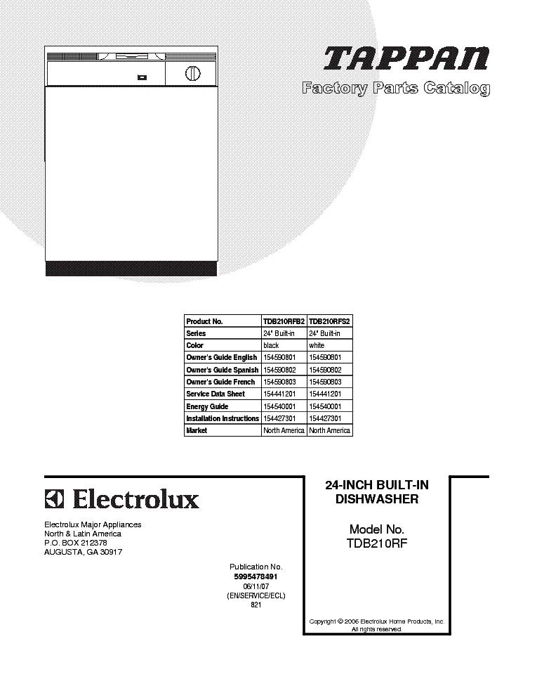 ELECTROLUX TAPPAN FRIGIDARIE TDB210RF 2 service manual (1st page)