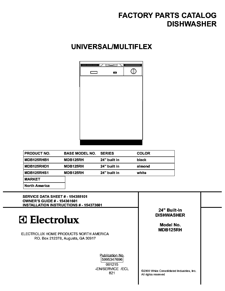 ELECTROLUX UNIVERSAL MULTIFLEX FRIGIDARIE MDB125RH service manual (1st page)