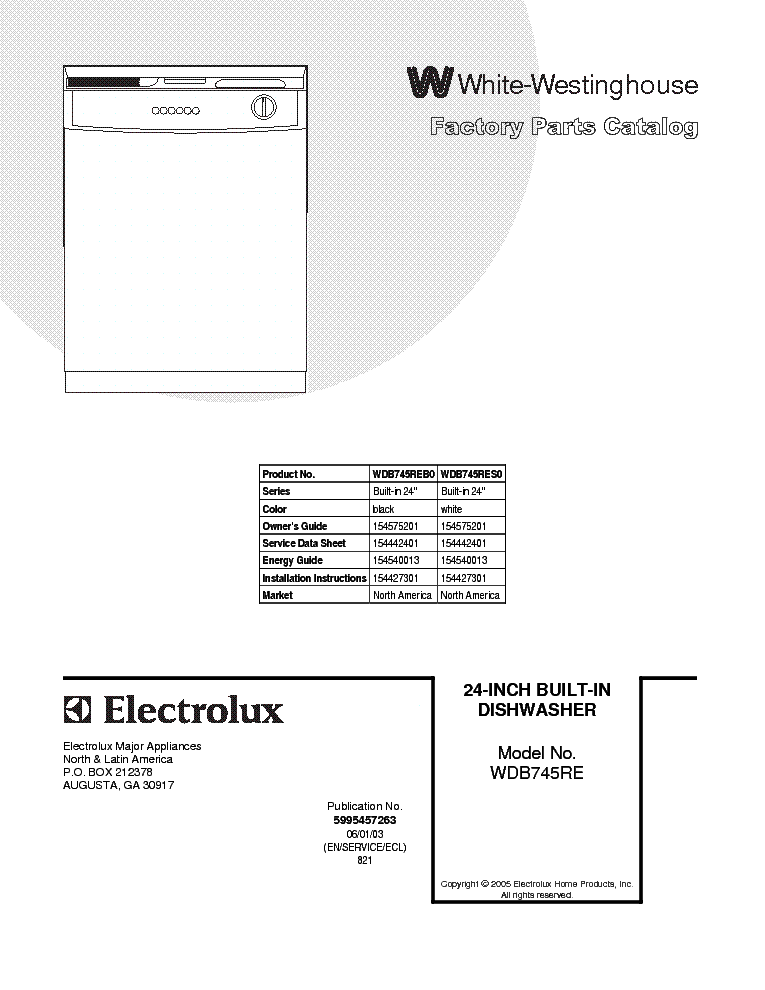 ELECTROLUX WHITE-WESTINGHAUSE FRIGIDARIE WDB745RE. service manual (1st page)
