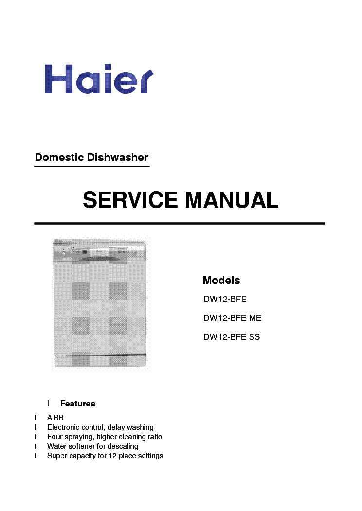 HAIER DW12BFE DISHWASHER Service Manual download, schematics, eeprom
