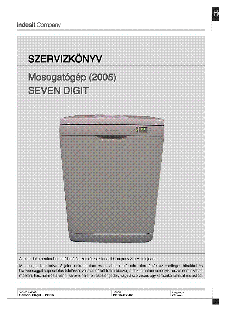 INDESIT SEVEN DIGIT 2005 service manual