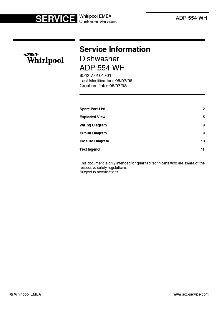 Almægtig let at håndtere Salme WHIRLPOOL ADP 554 WH Service Manual download, schematics, eeprom, repair  info for electronics experts