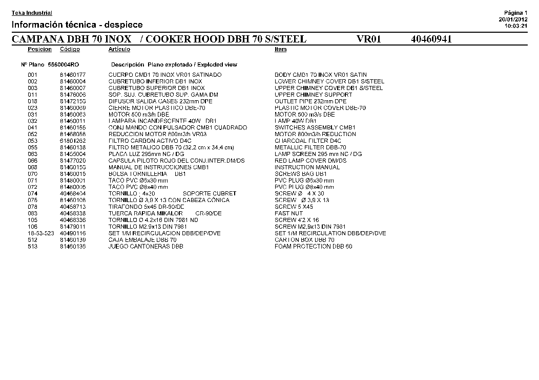 TEKA DBH 70 INOX VR01 service manual