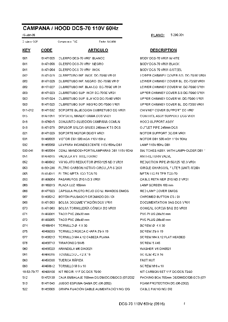 TEKA DCS70 110V 60HZ 0616 service manual
