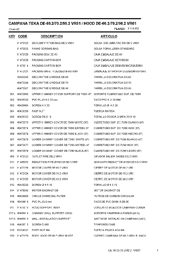 TEKA DE60.2  70.2  90.2 VR01 service manual