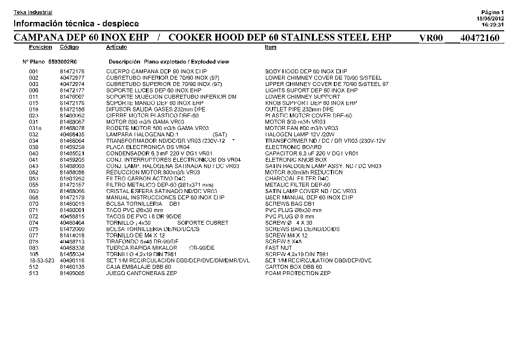 TEKA DEP 60 INOX EHP service manual