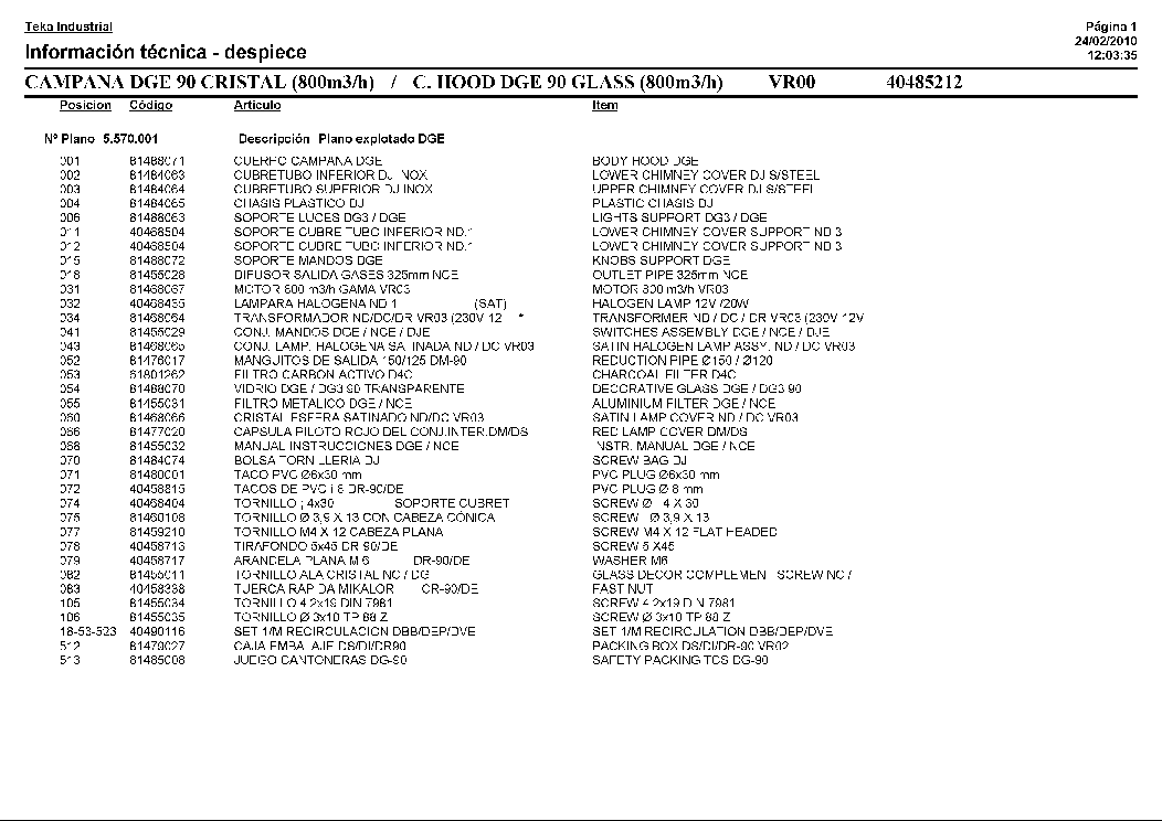TEKA DGE 90 CRISTAL 800M3H service manual