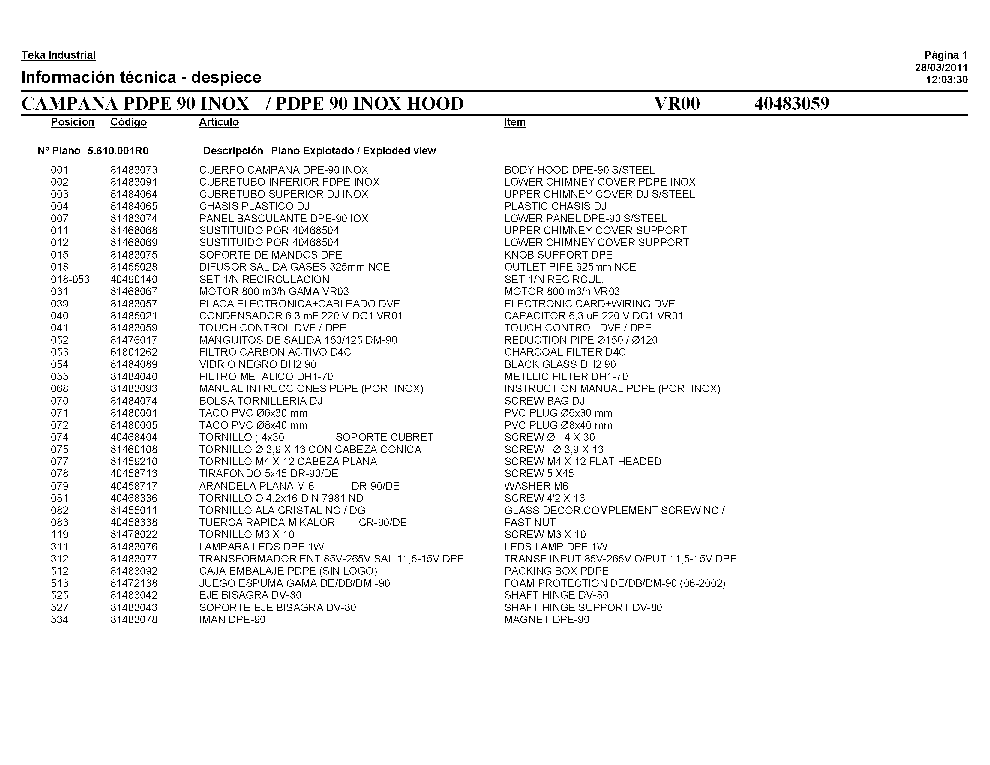 TEKA PDPE 90 INOX service manual
