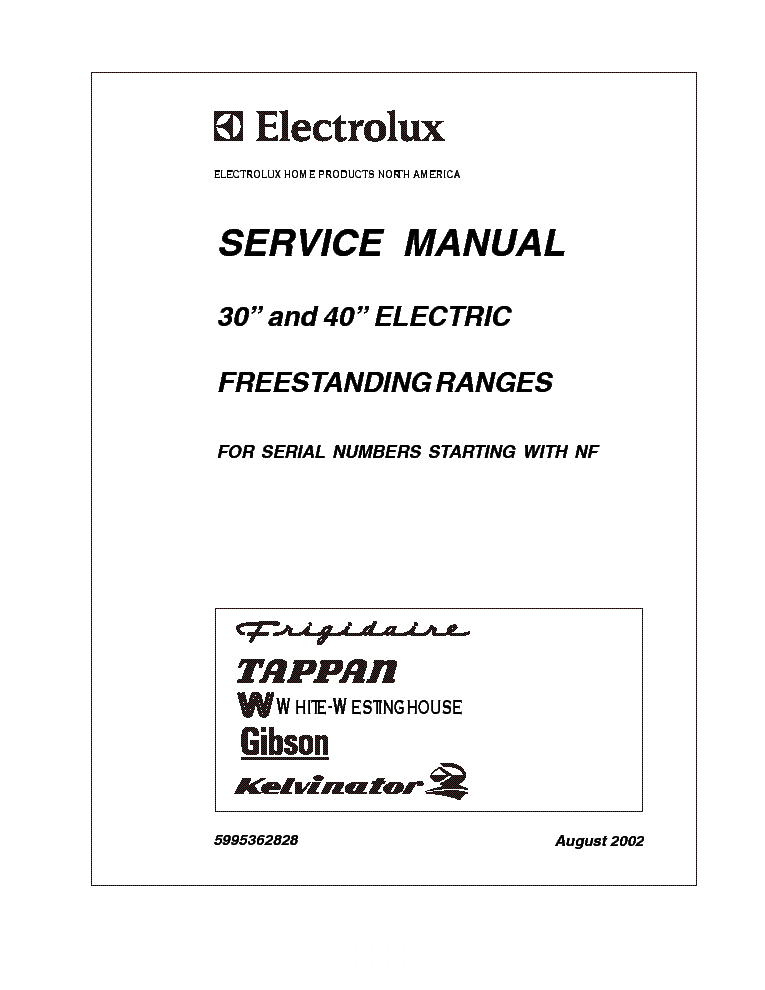 ELECTROLUX 30 40INCH ELECTRIC FREESTANDINGRANGES service manual (1st page)