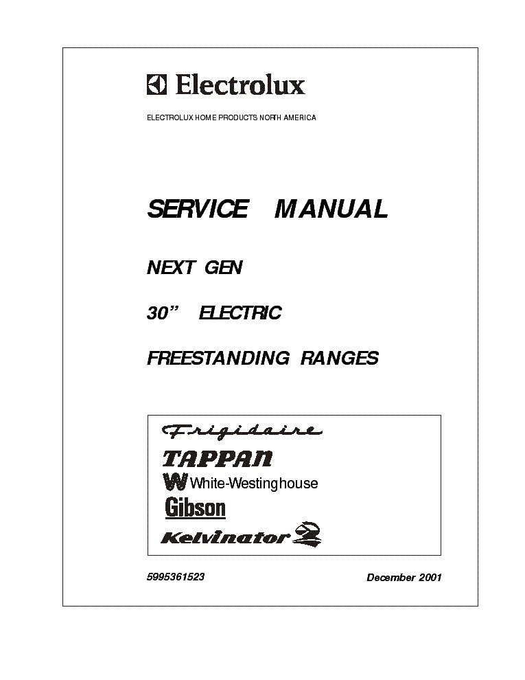 ELECTROLUX NEXT GEN 30 INCH ELECTRIC FREESTANDING RANGES service manual (1st page)