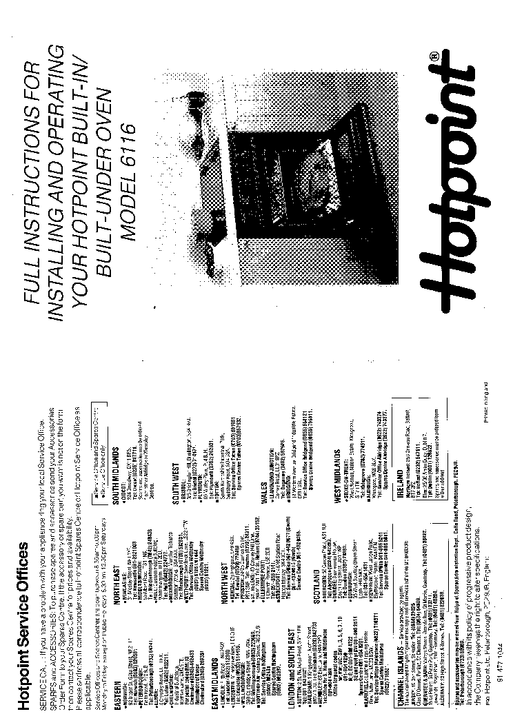 INDESIT HOTPOINT HB6116 service manual (1st page)