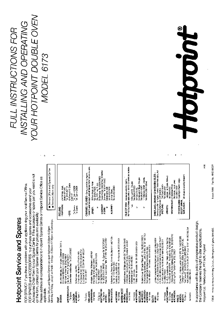 INDESIT HOTPOINT HB6173 service manual (1st page)
