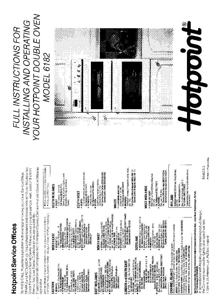 INDESIT HOTPOINT HB6182 service manual (1st page)