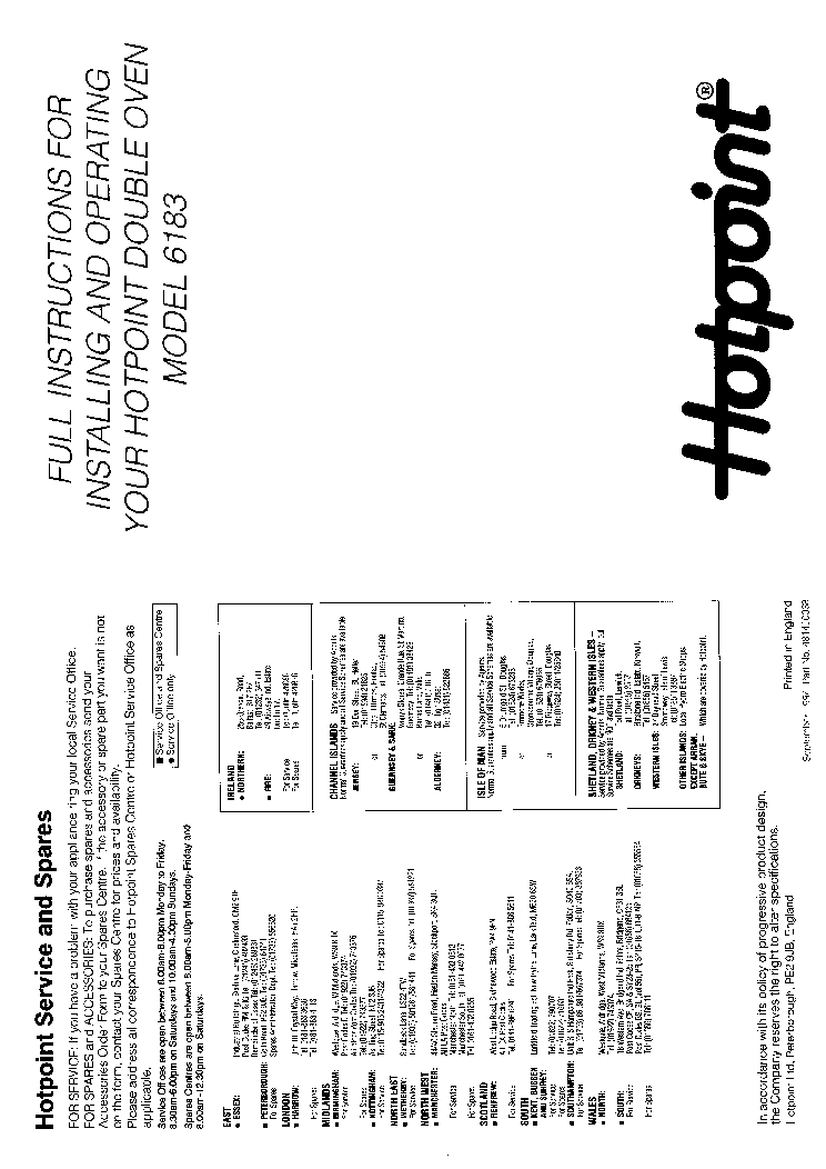 INDESIT HOTPOINT HB6183 service manual (1st page)