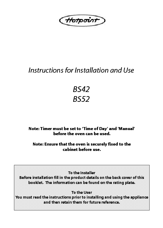 INDESIT HOTPOINT HBBS42 service manual (1st page)