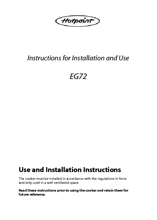 INDESIT HOTPOINT HBEG72 service manual (1st page)