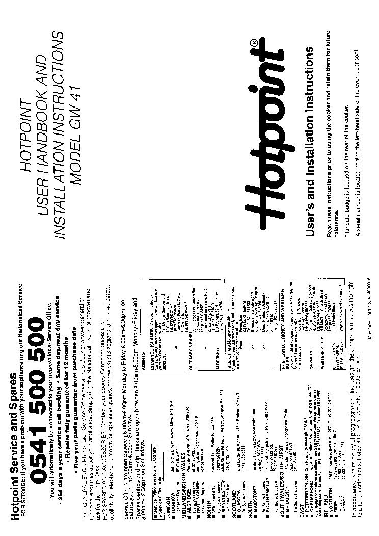 INDESIT HOTPOINT HBGW41 service manual (1st page)