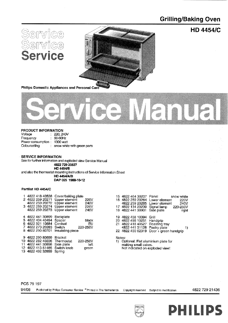 PHILIPS HD4454C service manual (1st page)