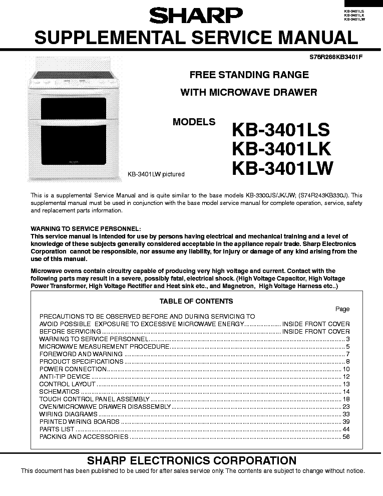 SHARP KB-3401LK KB-3401LS KB-3401LW SM service manual (1st page)