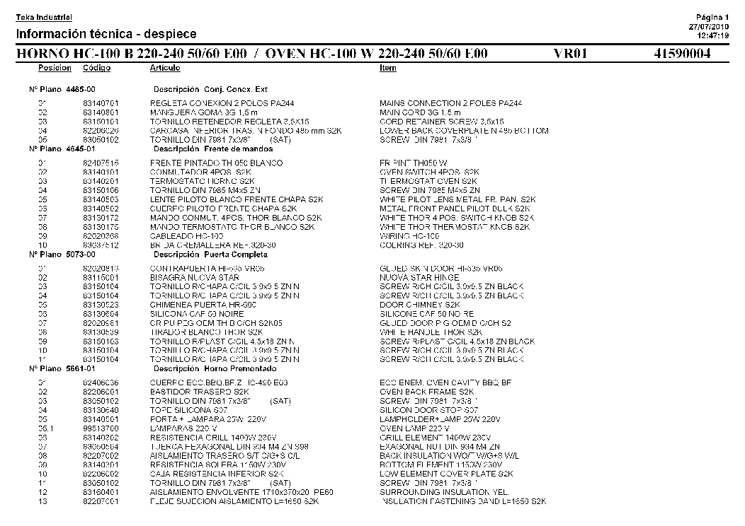 TEKA HC-100 BLANCO E00 VR01 service manual