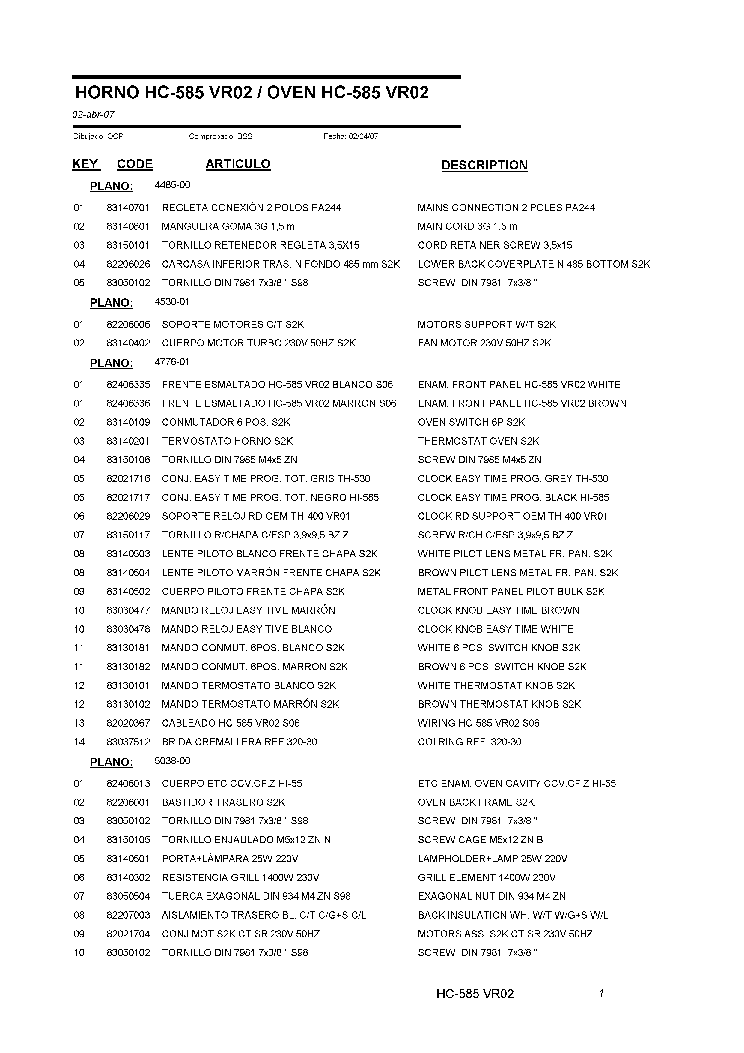 TEKA HC-585 VR02 service manual