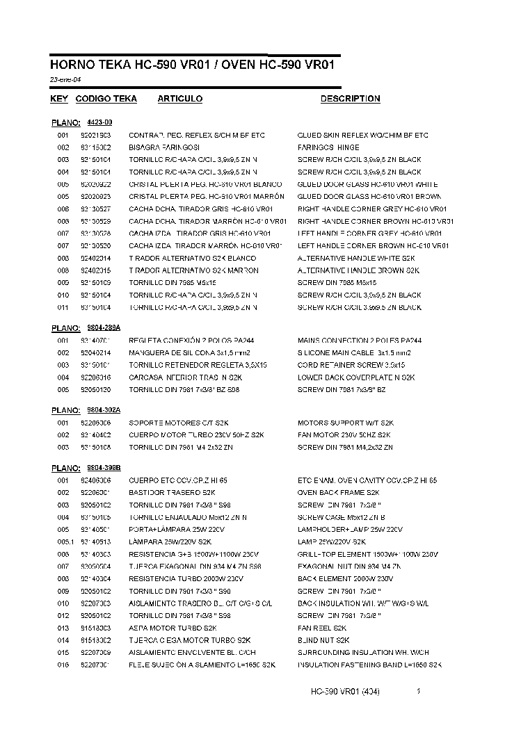 TEKA HC-590 VR01 service manual