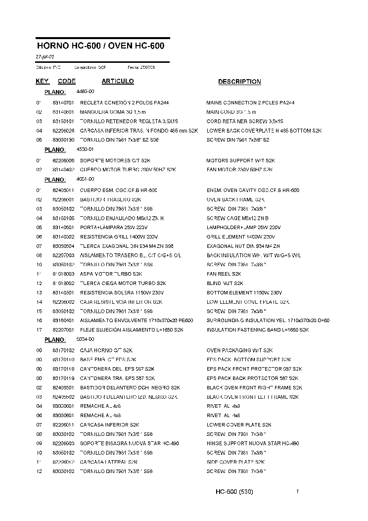 TEKA HC-600 530 service manual