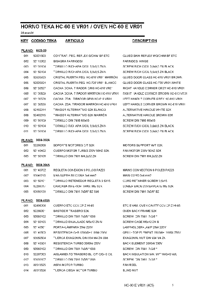 TEKA HC-60 E VR01 service manual
