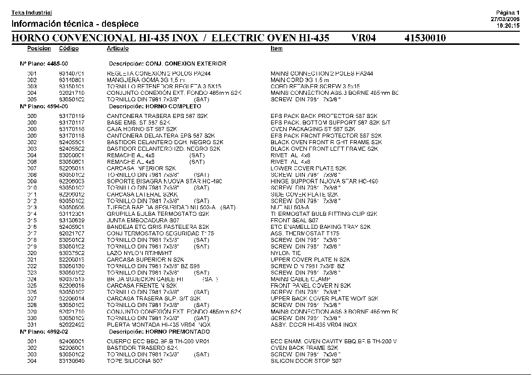 TEKA HI-435 VR04 service manual