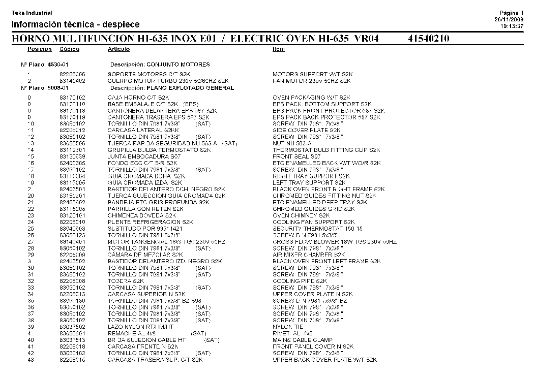 TEKA HI-635 INOX 230 60 HZ E01 VR04 service manual