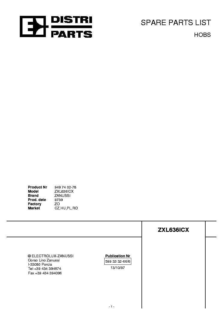 ZANUSSI ZXL636ICX service manual