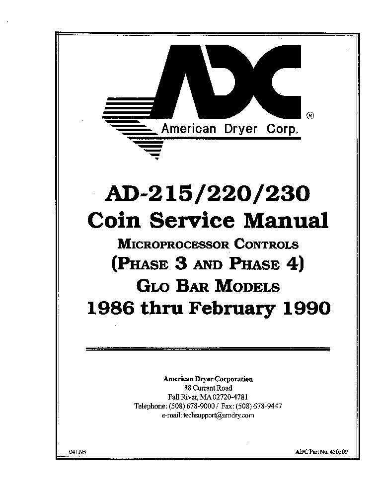 ADC AD-215 220 230 COINSERVICEMANUALPHASE3PHASE4GLOBARMODELS service manual