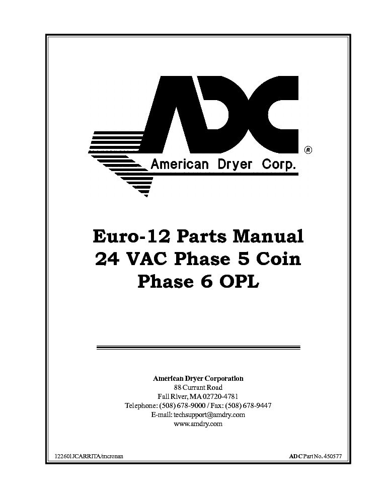 ADC EURO-12 24 VAC PHASE 5 COIN PHASE 6 OPL service manual