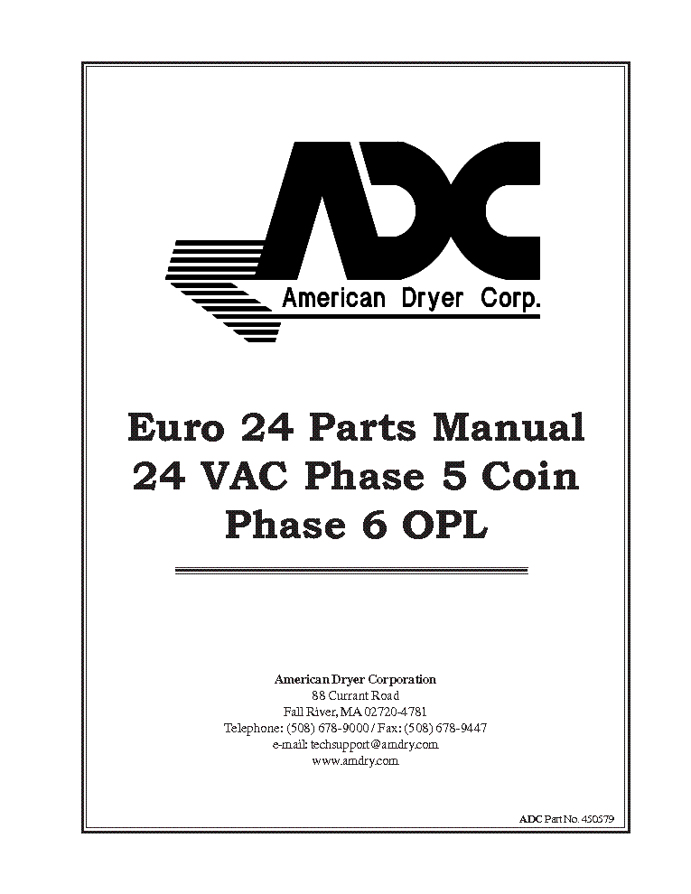 ADC EURO-24 24 VAC PHASE 5 COIN PHASE 6 OPL service manual