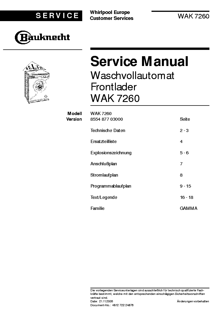BAUKNECHT WAK 7260 service manual
