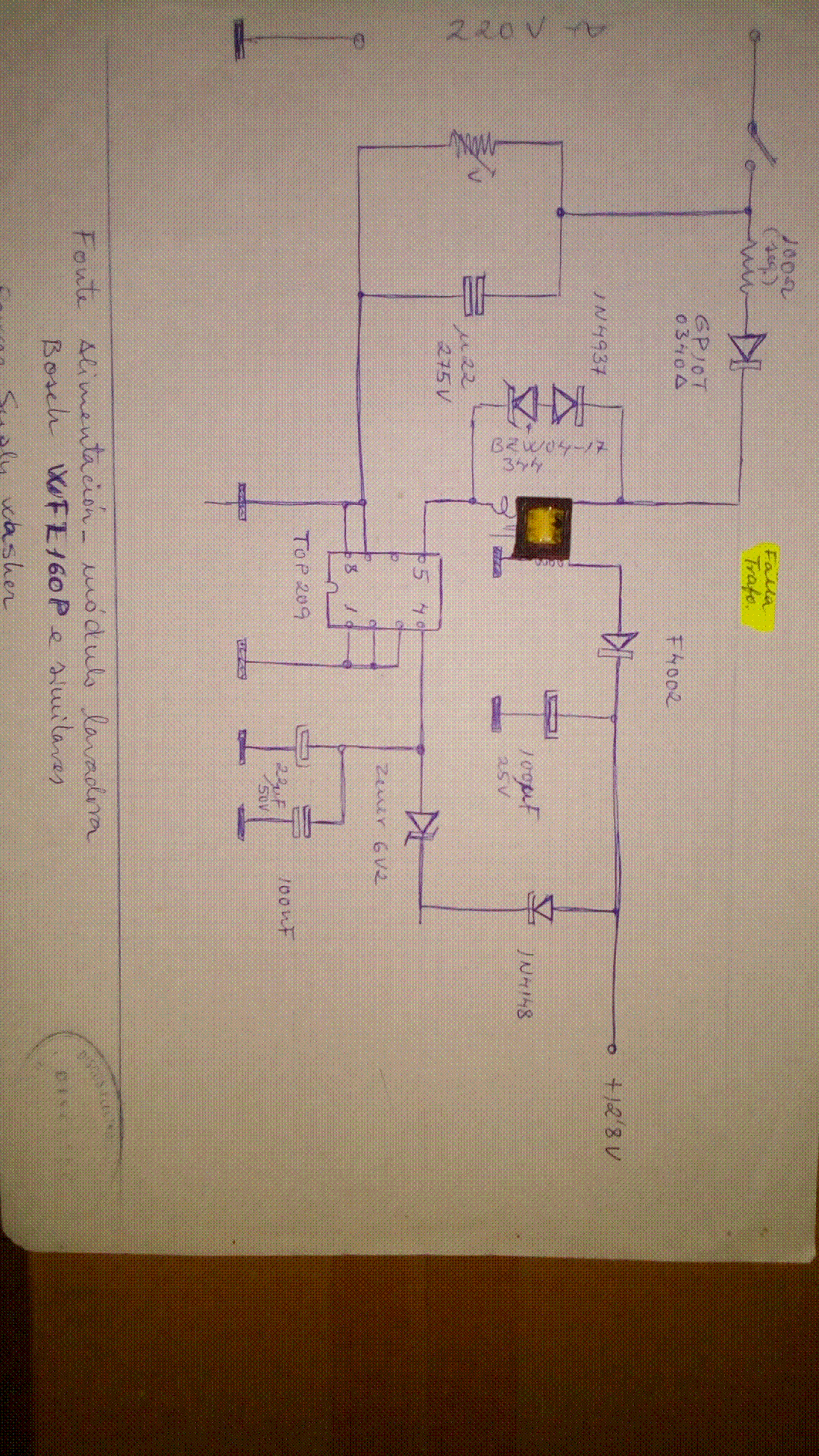 BOSCH WFL160P WASHER POWER SUPPLY SCH service manual