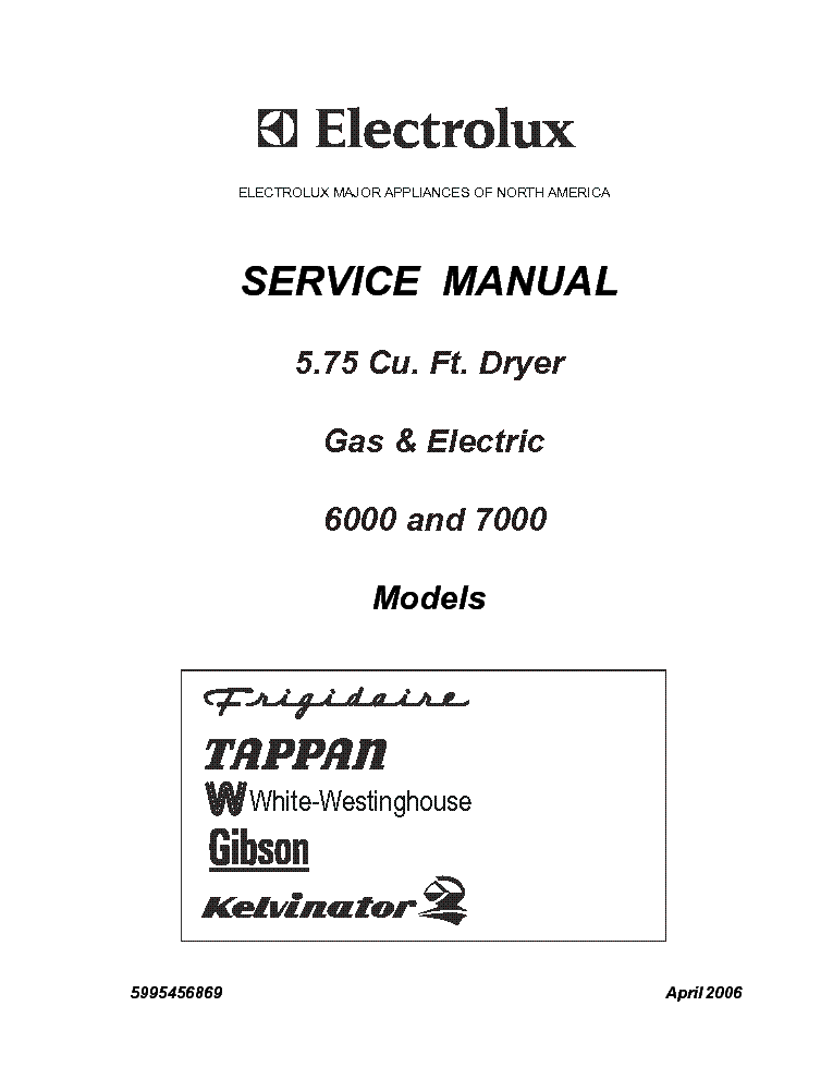 ELECTROLUX 5.75 CU FT DRYER 6000 7000 MODELS service manual (1st page)