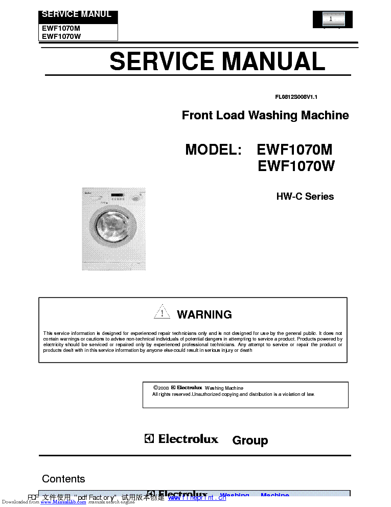 ELECTROLUX EWF1070M W SM service manual (1st page)