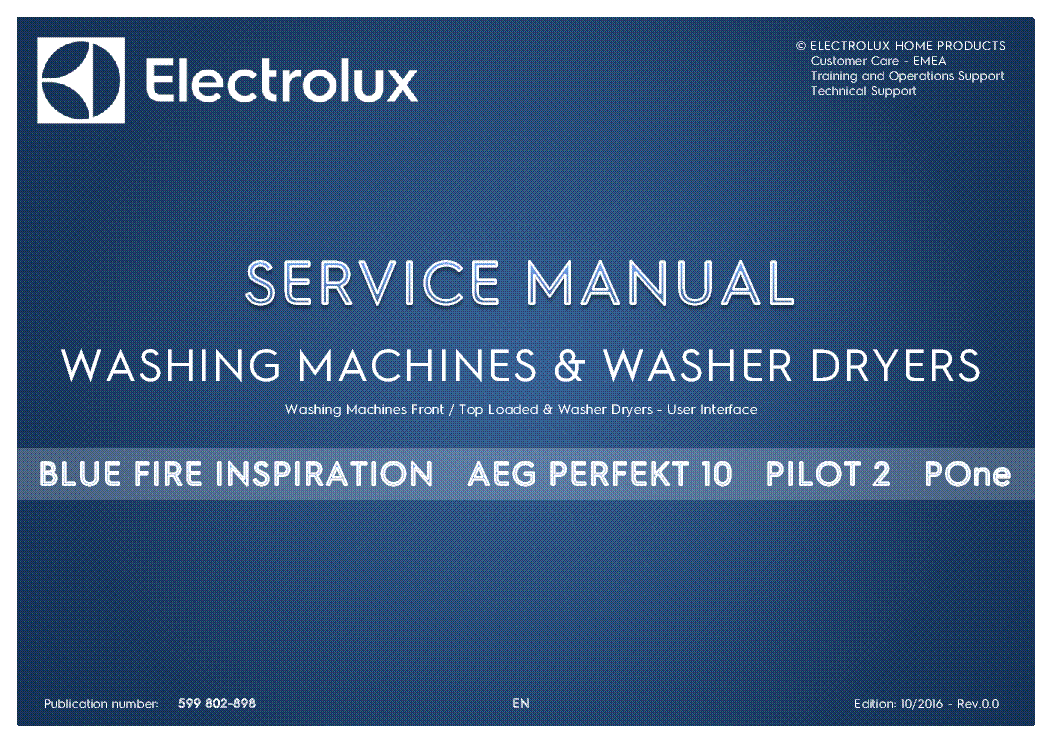 ELECTROLUX EWS31264SU BLUE FIRE INSPIRATION AEG PERFECT 10 PILOT2 PONE EWX11 EWX13 EWX14 SM service manual (1st page)