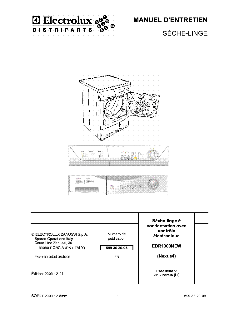 ELECTROLUX FTE230 EDR1000NEW service manual (1st page)