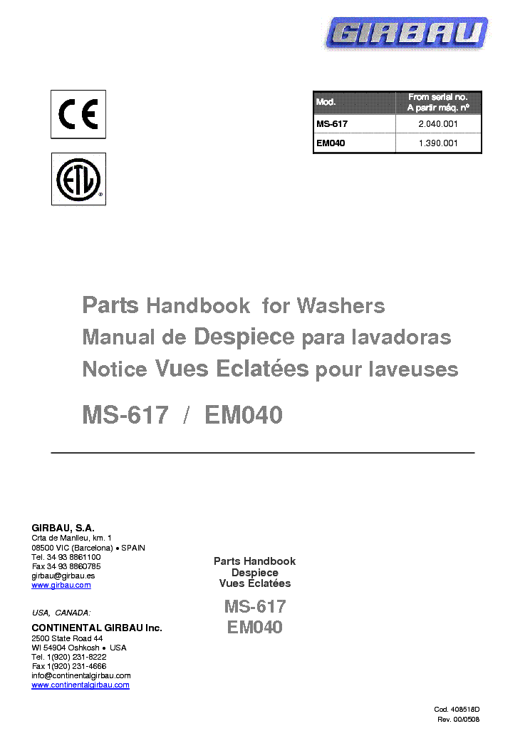 ELECTROLUX GIRBAU EM040 service manual (1st page)