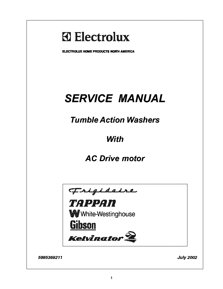 ELECTROLUX TUMBLE ACTION WASHERS WITH AC DRIVE MOTOR service manual (1st page)